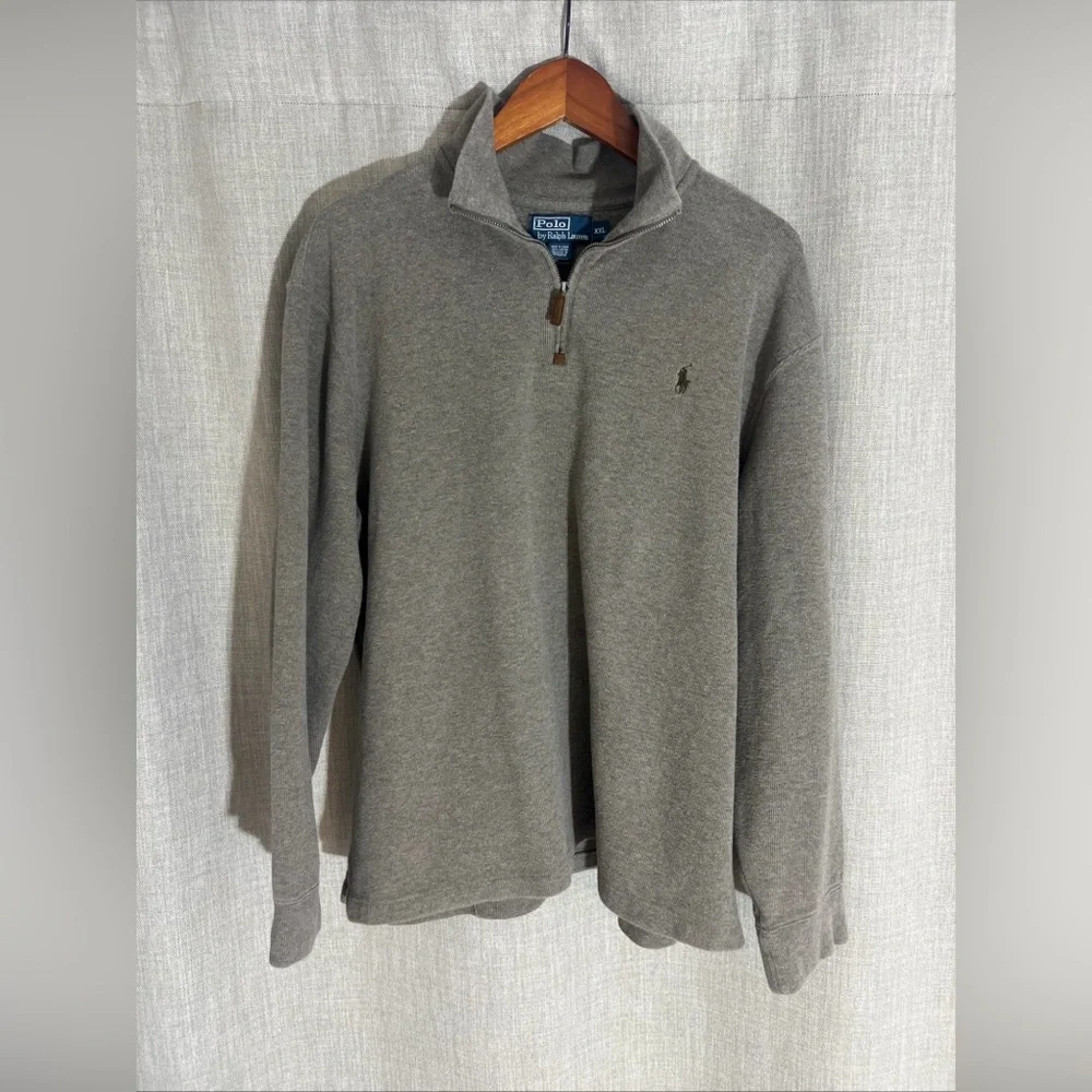 Men’s Preppy Polo Ralph Lauren 1/4 Zip Pullover Sweater Brown‎ XXL